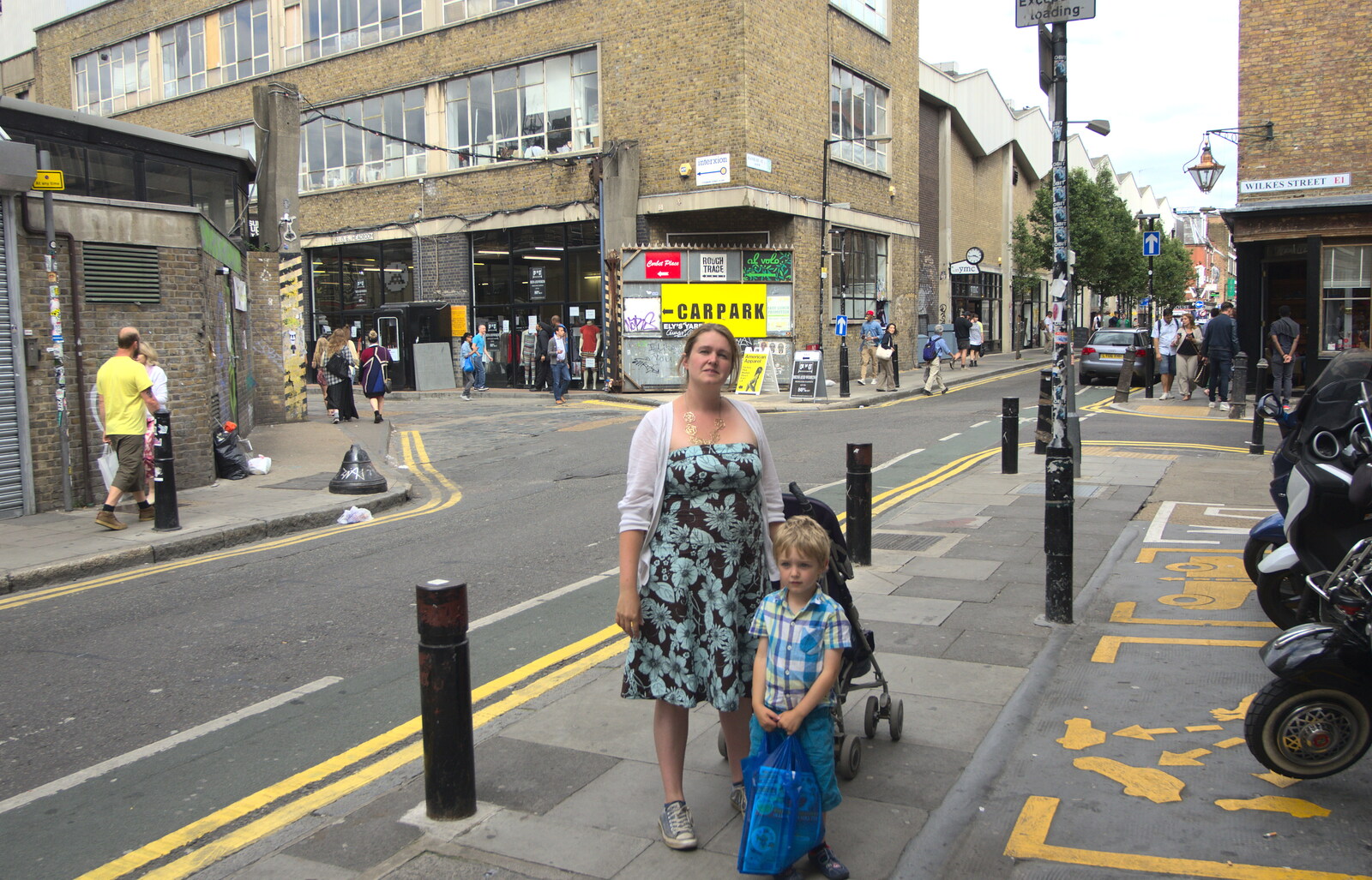 Isobel and Fred on Hanbury Street from Spitalfields and Brick Lane Street Art, Whitechapel, London - 10th August 2013