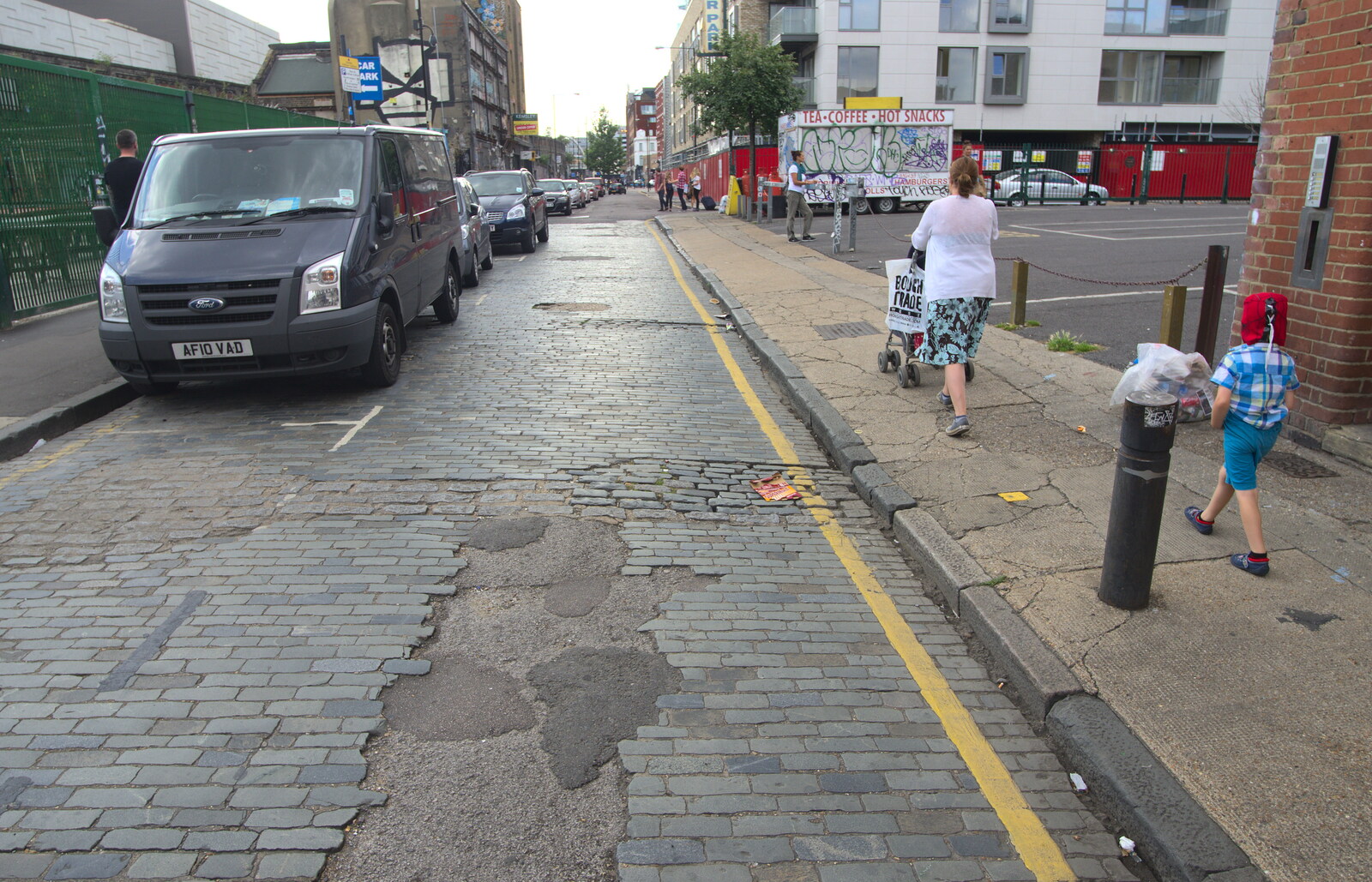 Walking down Quaker Street from Spitalfields and Brick Lane Street Art, Whitechapel, London - 10th August 2013