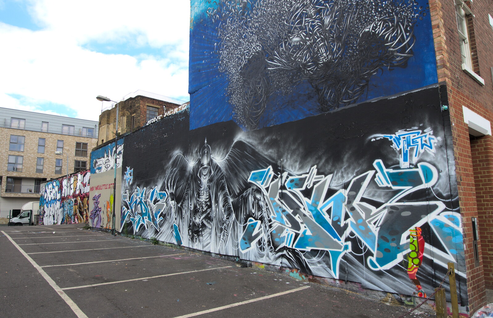 Graffiti in a car park from Spitalfields and Brick Lane Street Art, Whitechapel, London - 10th August 2013
