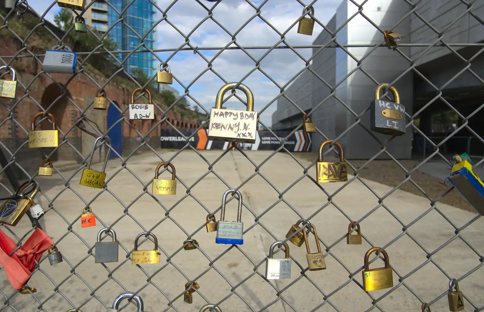 A hundred padlocks on a wire fence, from Spitalfields and Brick Lane Street Art, Whitechapel, London - 10th August 2013