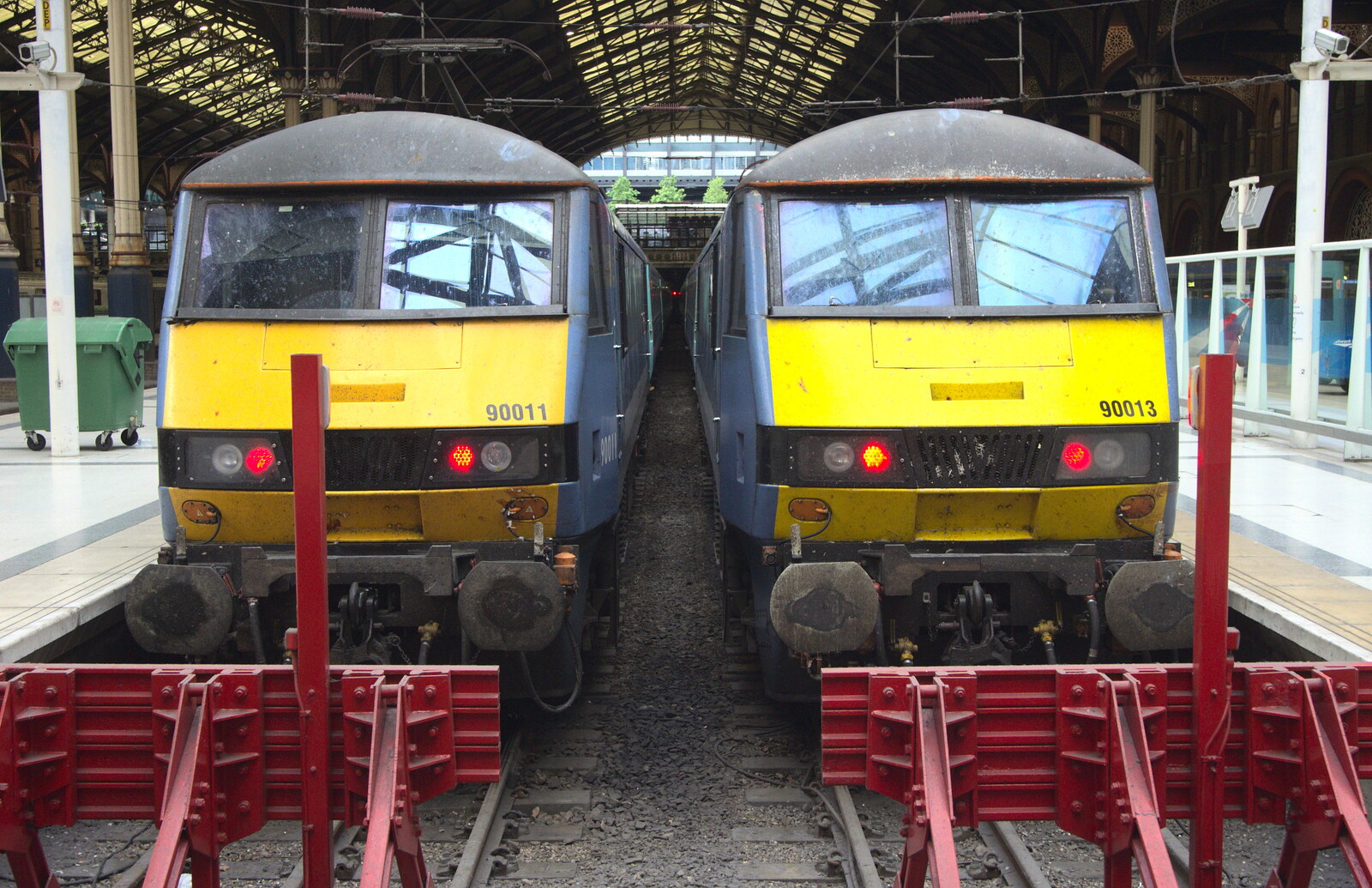 90011 and 90013 wait at Liverpool Street from Spitalfields and Brick Lane Street Art, Whitechapel, London - 10th August 2013
