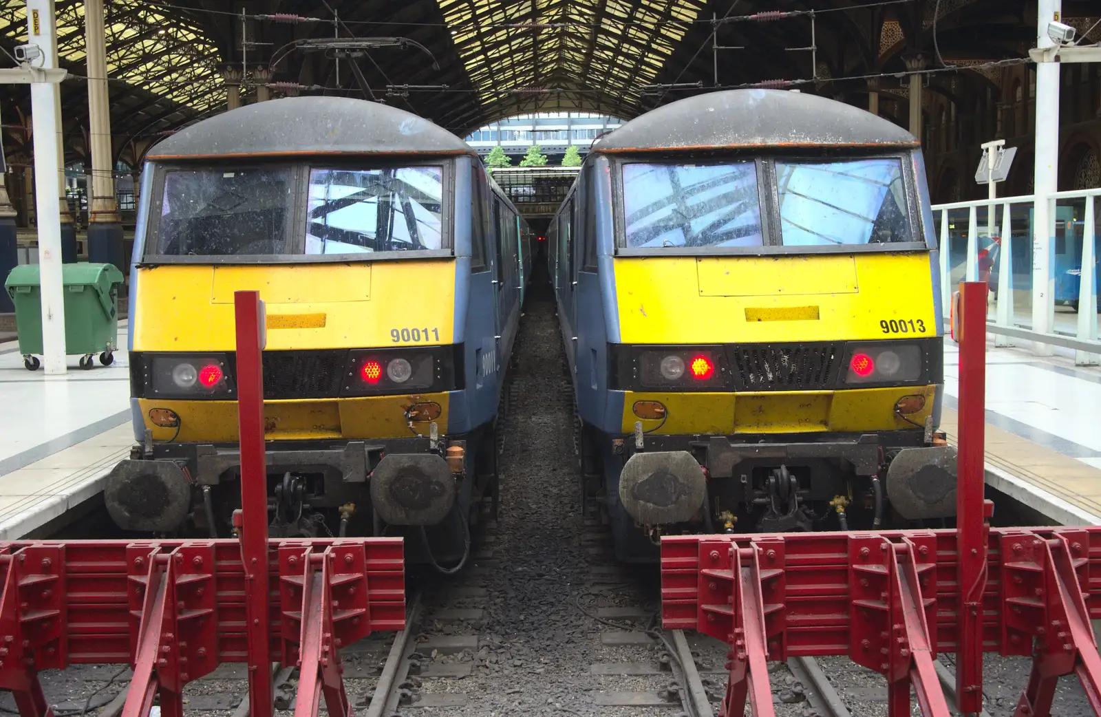 90011 and 90013 wait at Liverpool Street, from Spitalfields and Brick Lane Street Art, Whitechapel, London - 10th August 2013