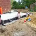 Grandad sits down on the new footings, A Giant Sand Pile, and a Walk at Thornham, Suffolk - 17th August 2013