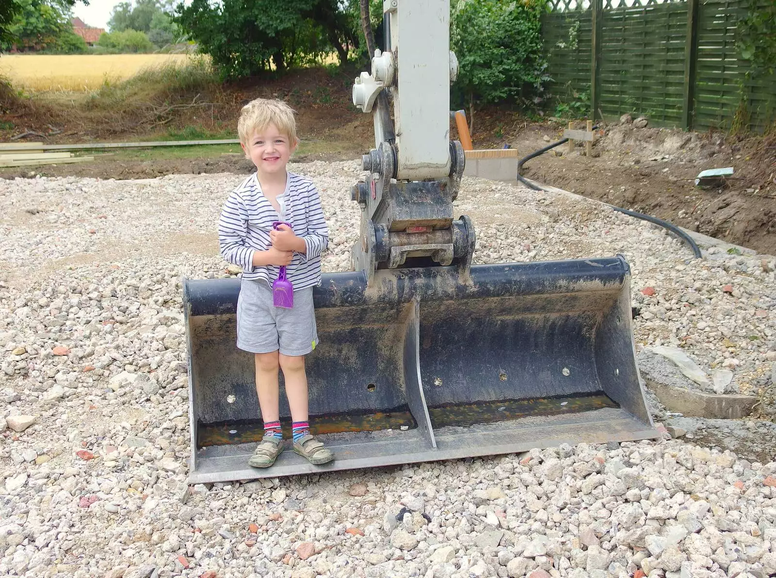 Fred in a digger bucket, from A Giant Sand Pile, and a Walk at Thornham, Suffolk - 17th August 2013