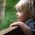 Harry peers out from the bird hide, A Giant Sand Pile, and a Walk at Thornham, Suffolk - 17th August 2013