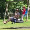 The gang on a tyre swing, A Giant Sand Pile, and a Walk at Thornham, Suffolk - 17th August 2013