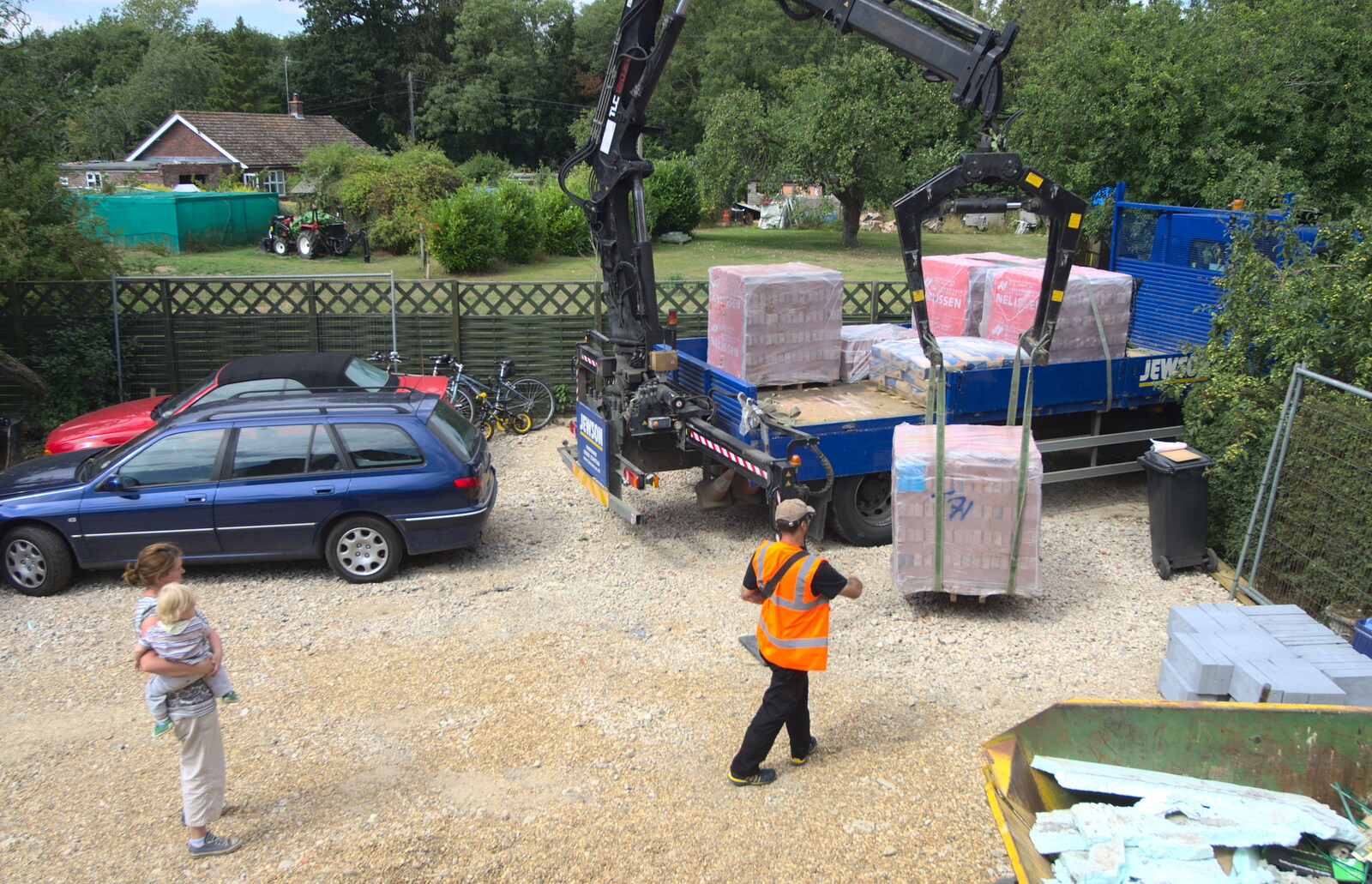 A pallet of bricks is unloaded from A Giant Sand Pile, and a Walk at Thornham, Suffolk - 17th August 2013