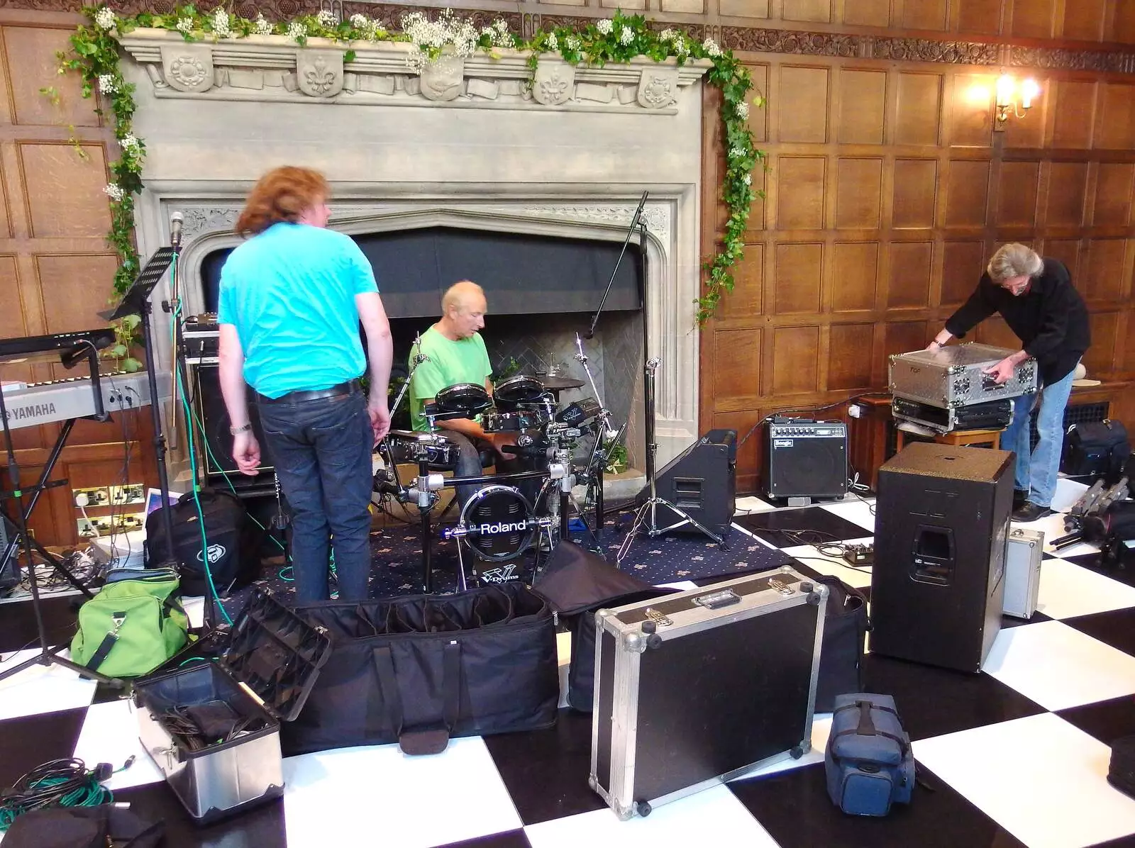 The BBs set up in front of the fireplace, from The BBs at Hengrave Hall, Hengrave, Suffolk - 18th August 2013