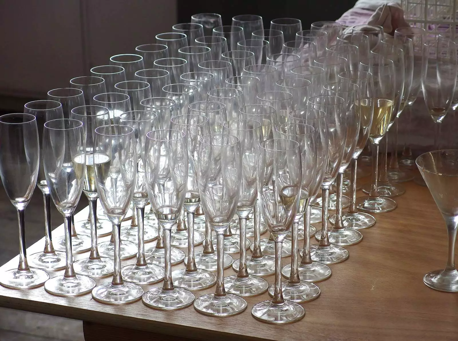 A stack of used champagne glasses, from The BBs at Hengrave Hall, Hengrave, Suffolk - 18th August 2013