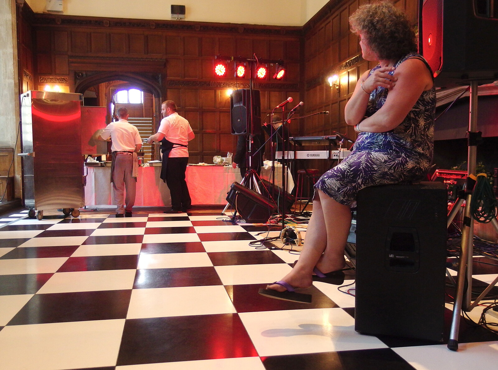 Jo sits on the subwoofer from The BBs at Hengrave Hall, Hengrave, Suffolk - 18th August 2013