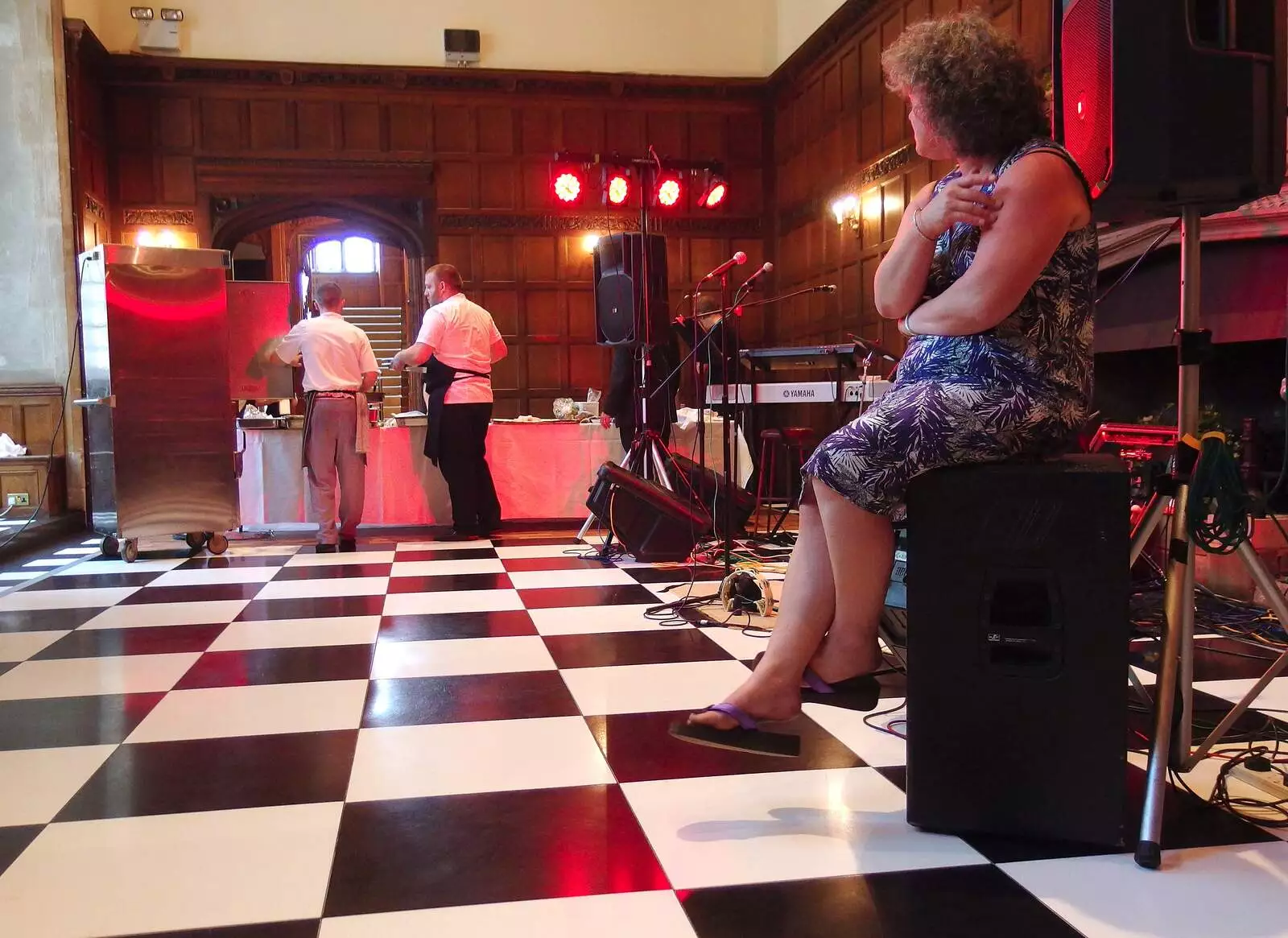 Jo sits on the subwoofer, from The BBs at Hengrave Hall, Hengrave, Suffolk - 18th August 2013