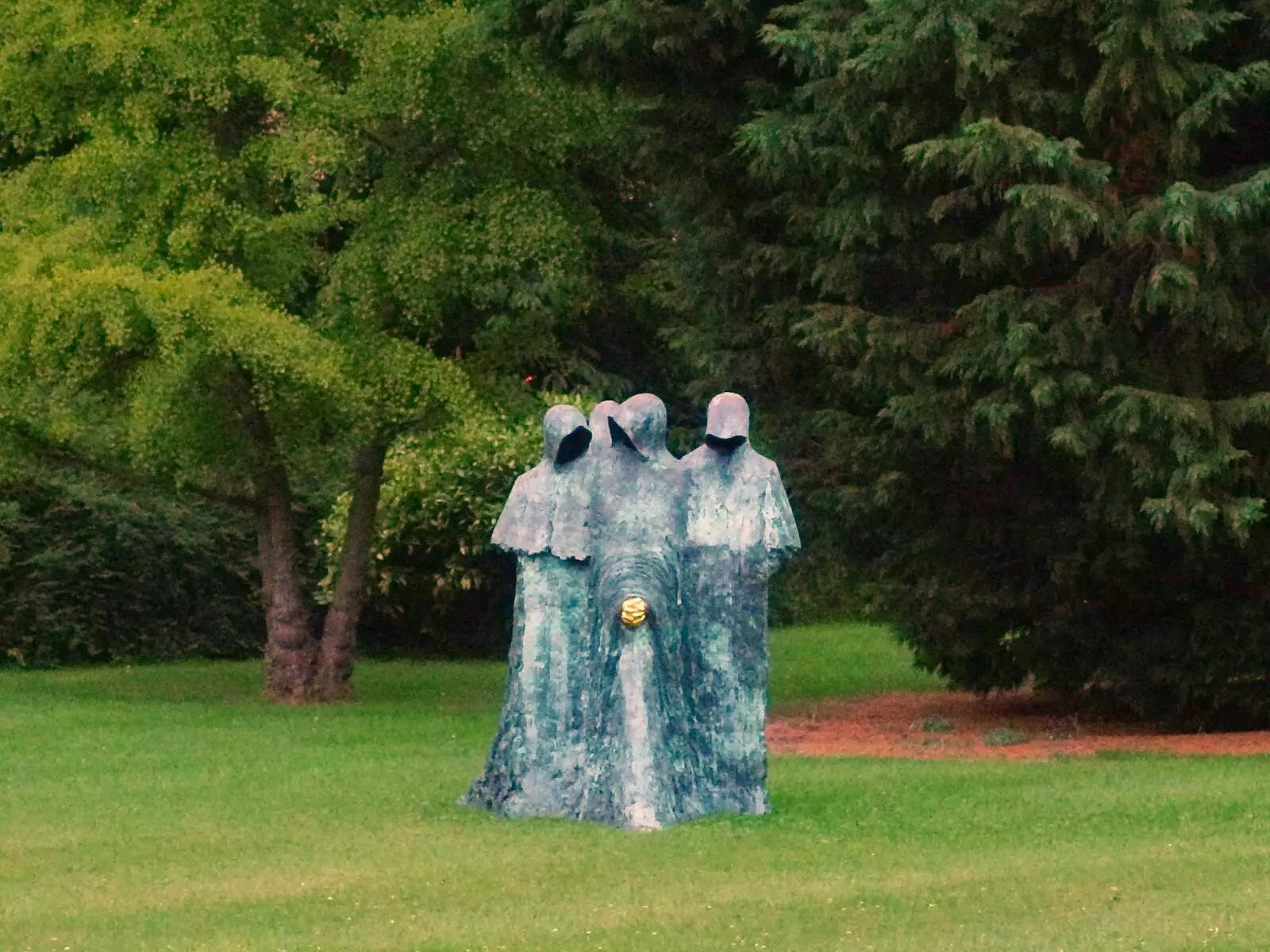 A slight scary-looking scultpure of some monks, from The BBs at Hengrave Hall, Hengrave, Suffolk - 18th August 2013