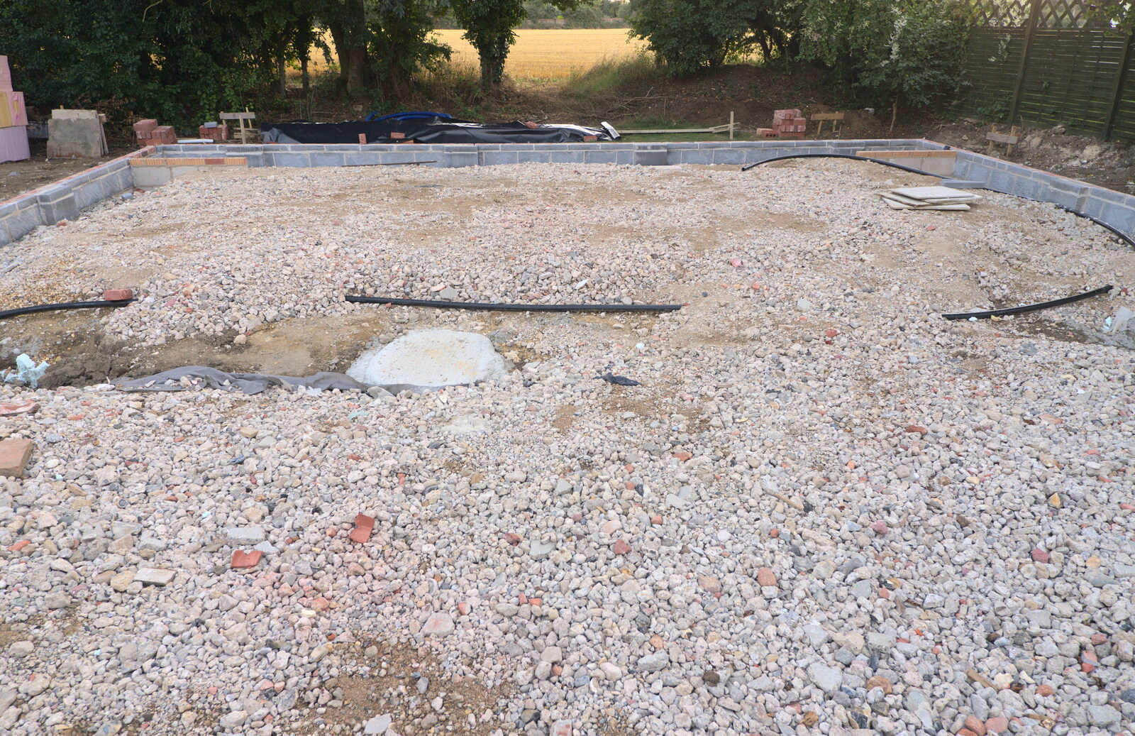 The base of the new garage from Bressingham Gardens, and Building Progress, Brome, Suffolk - 26th August 2013