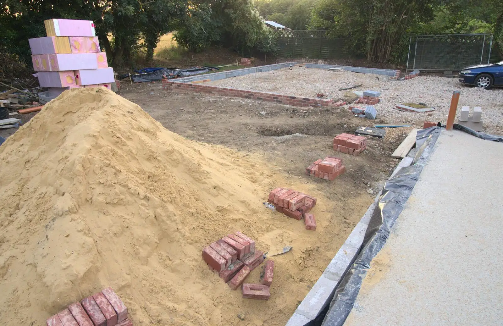 Bricks appear near the pile of sand, from Bressingham Gardens, and Building Progress, Brome, Suffolk - 26th August 2013