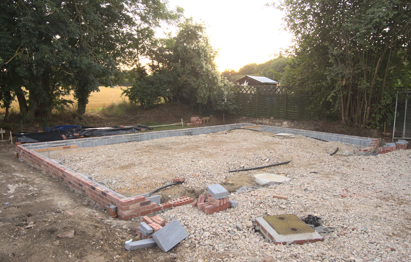 The start of the garage wall from Bressingham Gardens, and Building Progress, Brome, Suffolk - 26th August 2013