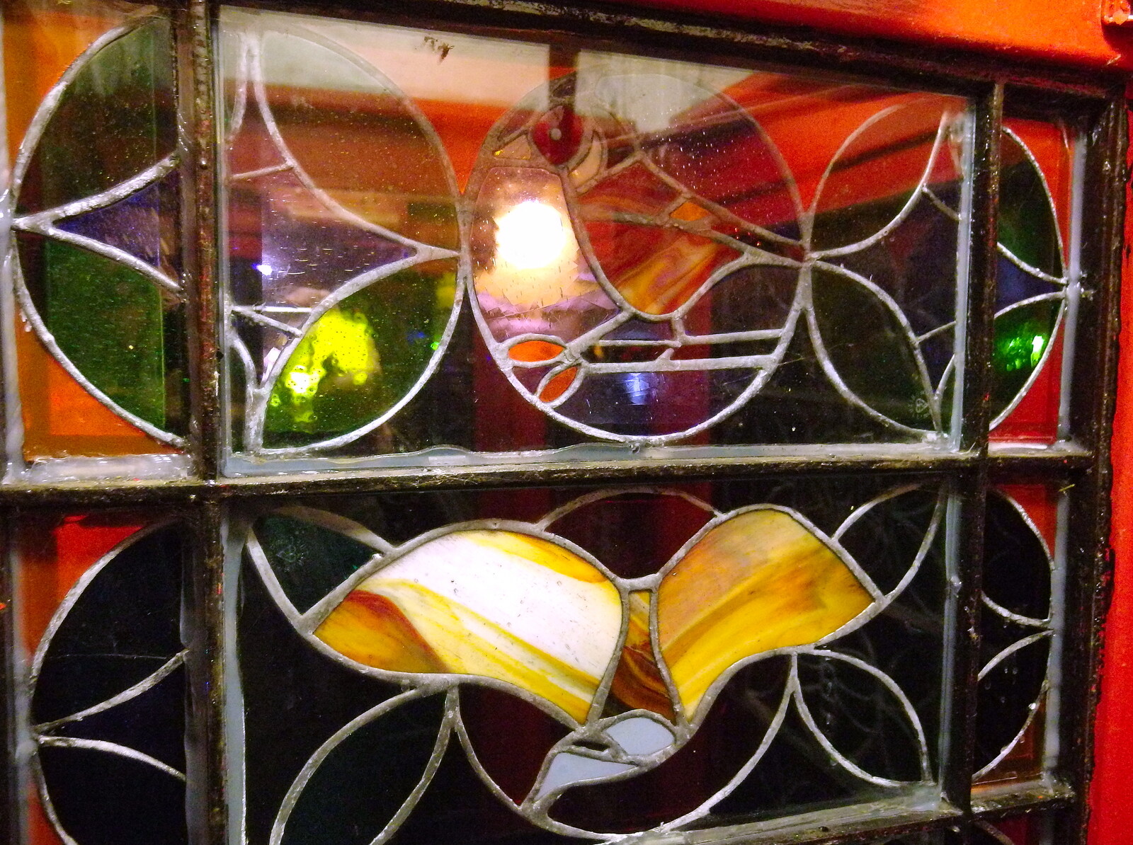 Nice stained glass in a K6 phone box from Pigeon-Eating Hawks and the Mellis Beer Festival, London and Suffolk - 31st August 2013