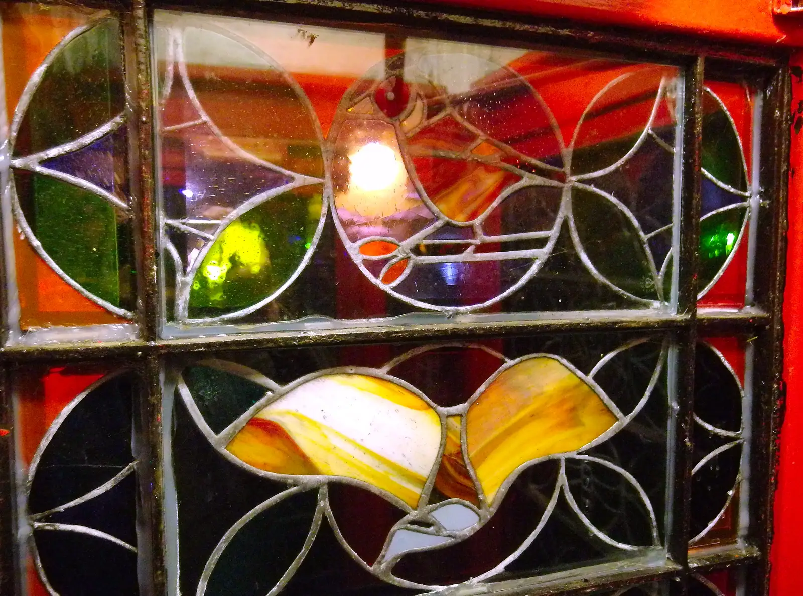 Nice stained glass in a K6 phone box, from Pigeon-Eating Hawks and the Mellis Beer Festival, London and Suffolk - 31st August 2013