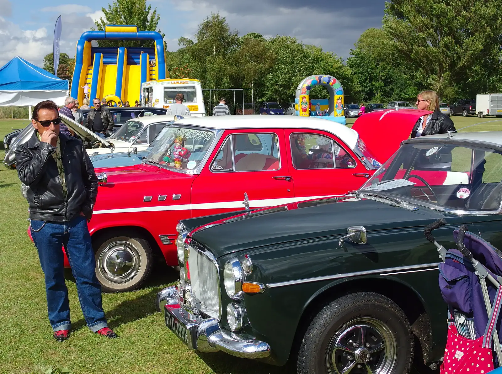 Looking the part, hanging around a Cortina, from Stradbroke Classic Car Show, Stradbroke, Suffolk - 7th September 2013