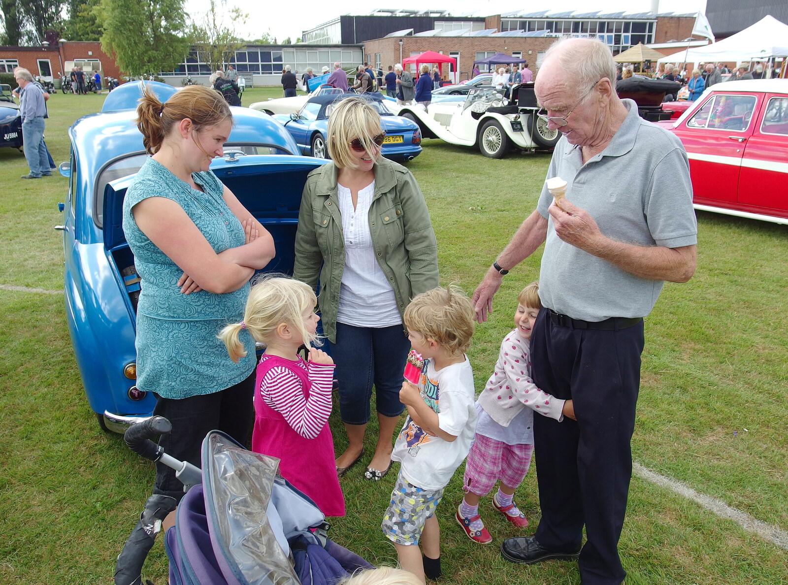 Grandad gets a hug from Stradbroke Classic Car Show, Stradbroke, Suffolk - 7th September 2013