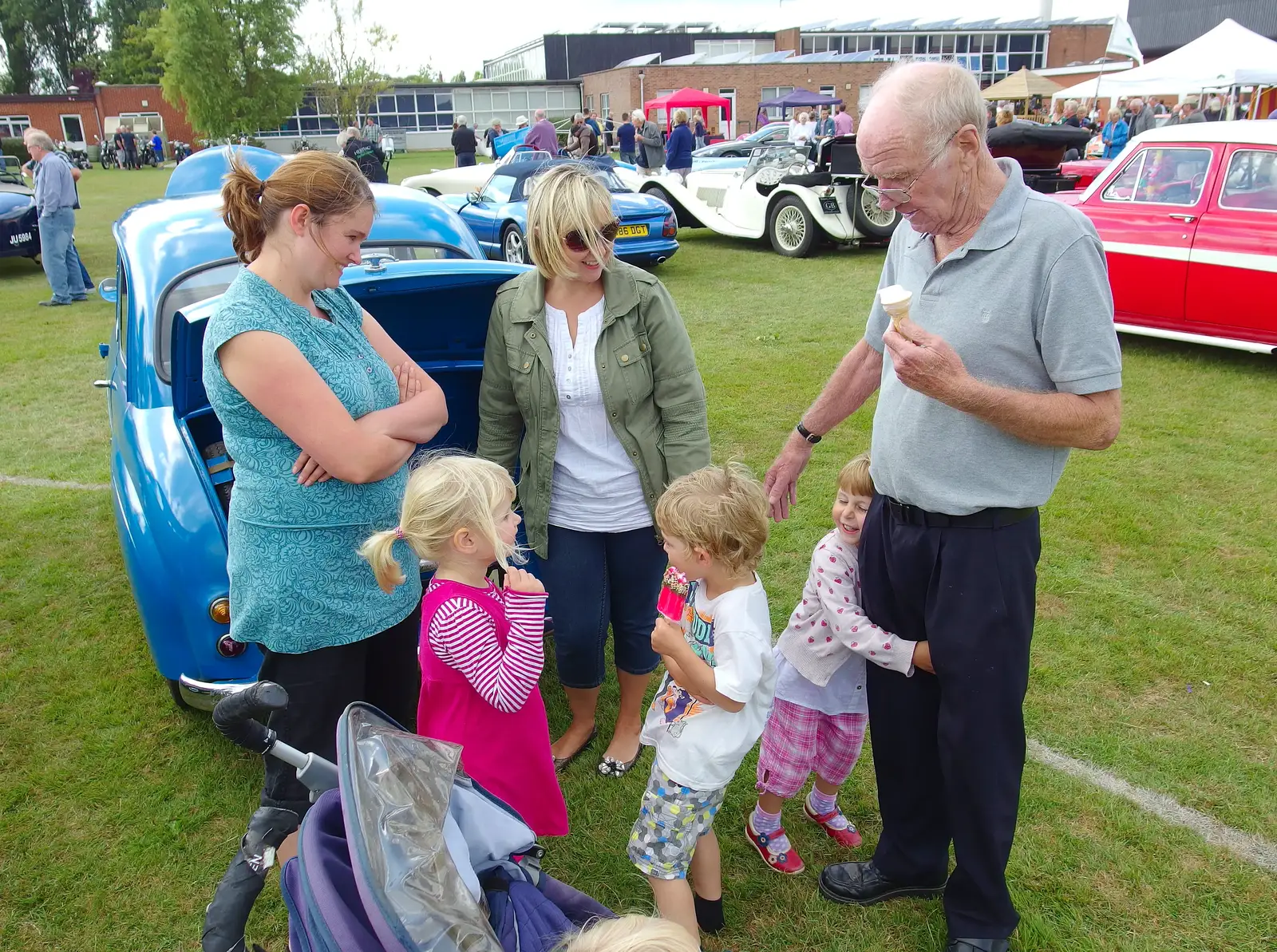 Grandad gets a hug, from Stradbroke Classic Car Show, Stradbroke, Suffolk - 7th September 2013