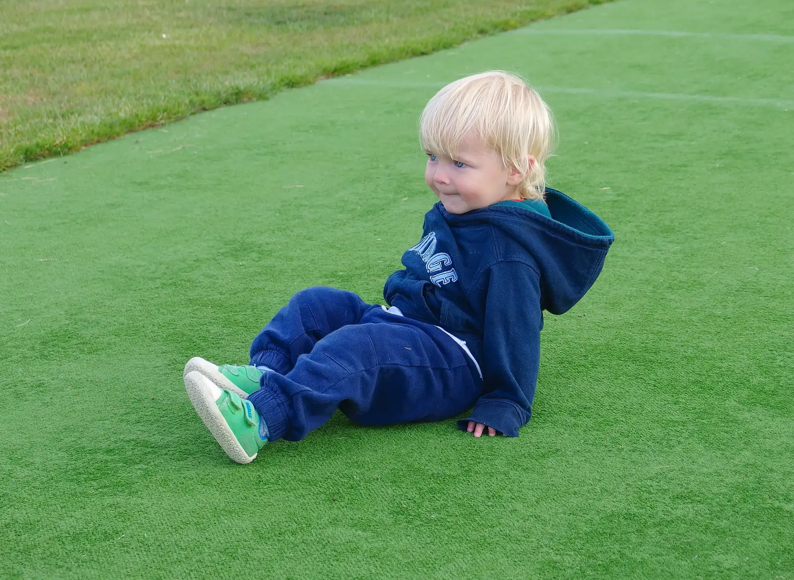 Harry rolls about on the cricket wicket, from Stradbroke Classic Car Show, Stradbroke, Suffolk - 7th September 2013