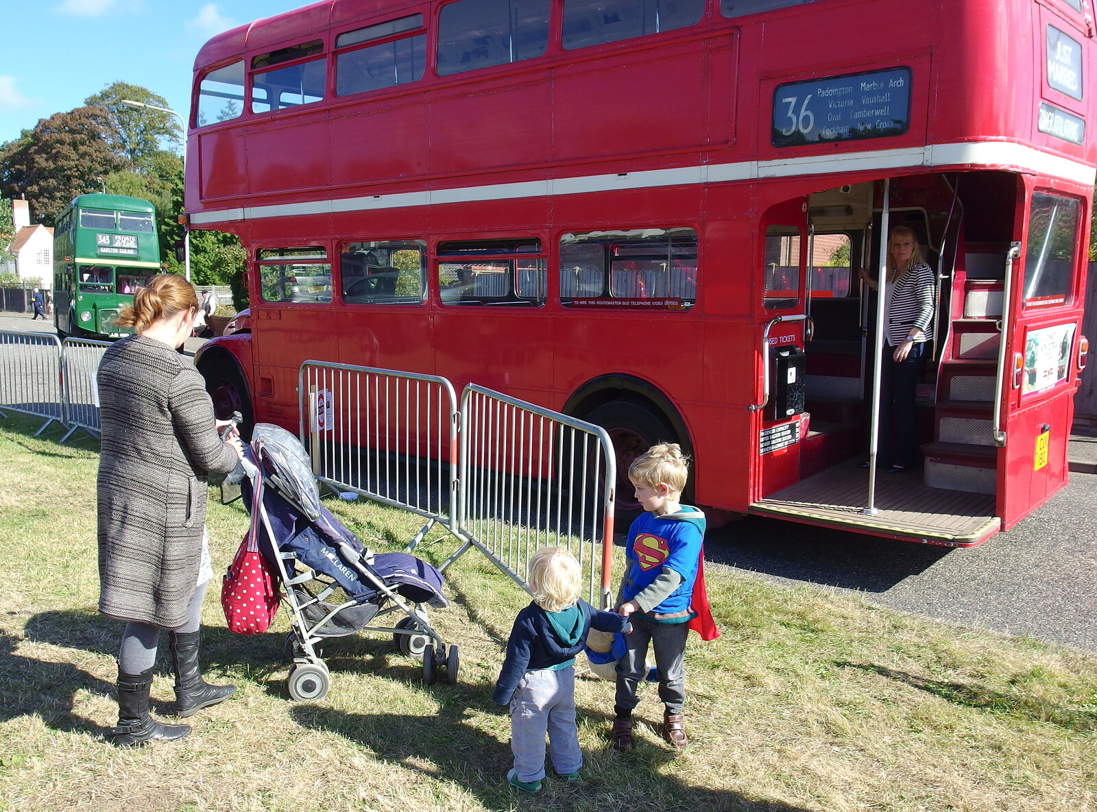 We pile off the Routemaster bus from Paul Bear's Adventures at a 1940s Steam Weekend, Holt, Norfolk - 22nd September 2013