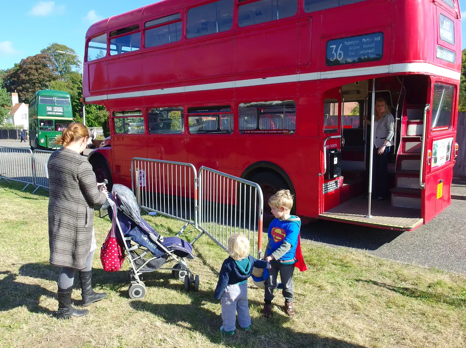 We pile off the Routemaster bus, from Paul Bear's Adventures at a 1940s Steam Weekend, Holt, Norfolk - 22nd September 2013