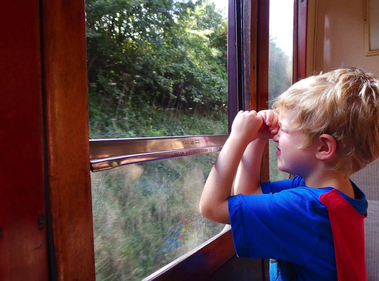 Fred peers out through his home-made telescope, from Paul Bear's Adventures at a 1940s Steam Weekend, Holt, Norfolk - 22nd September 2013