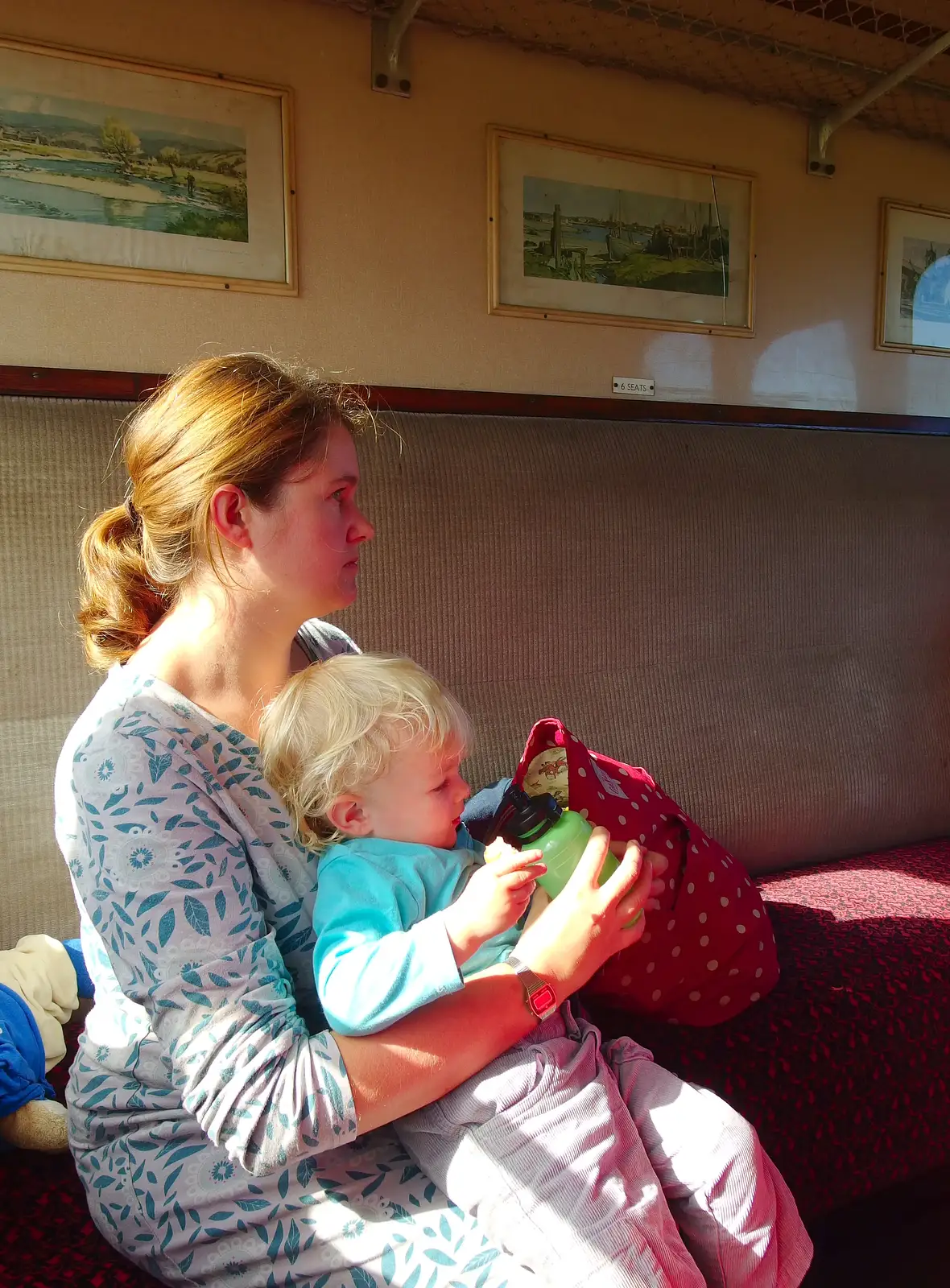 Isobel and Harry on the train, from Paul Bear's Adventures at a 1940s Steam Weekend, Holt, Norfolk - 22nd September 2013