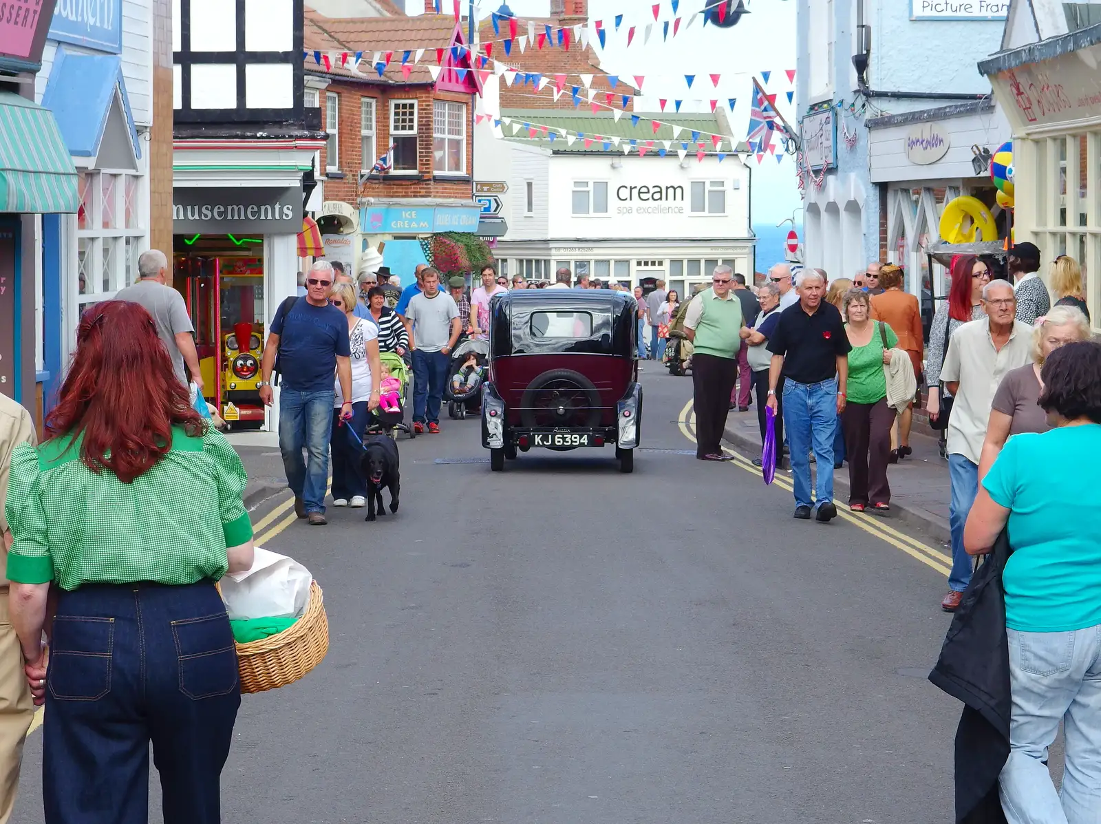 The Baby Seven heads to the sea front, from Paul Bear's Adventures at a 1940s Steam Weekend, Holt, Norfolk - 22nd September 2013