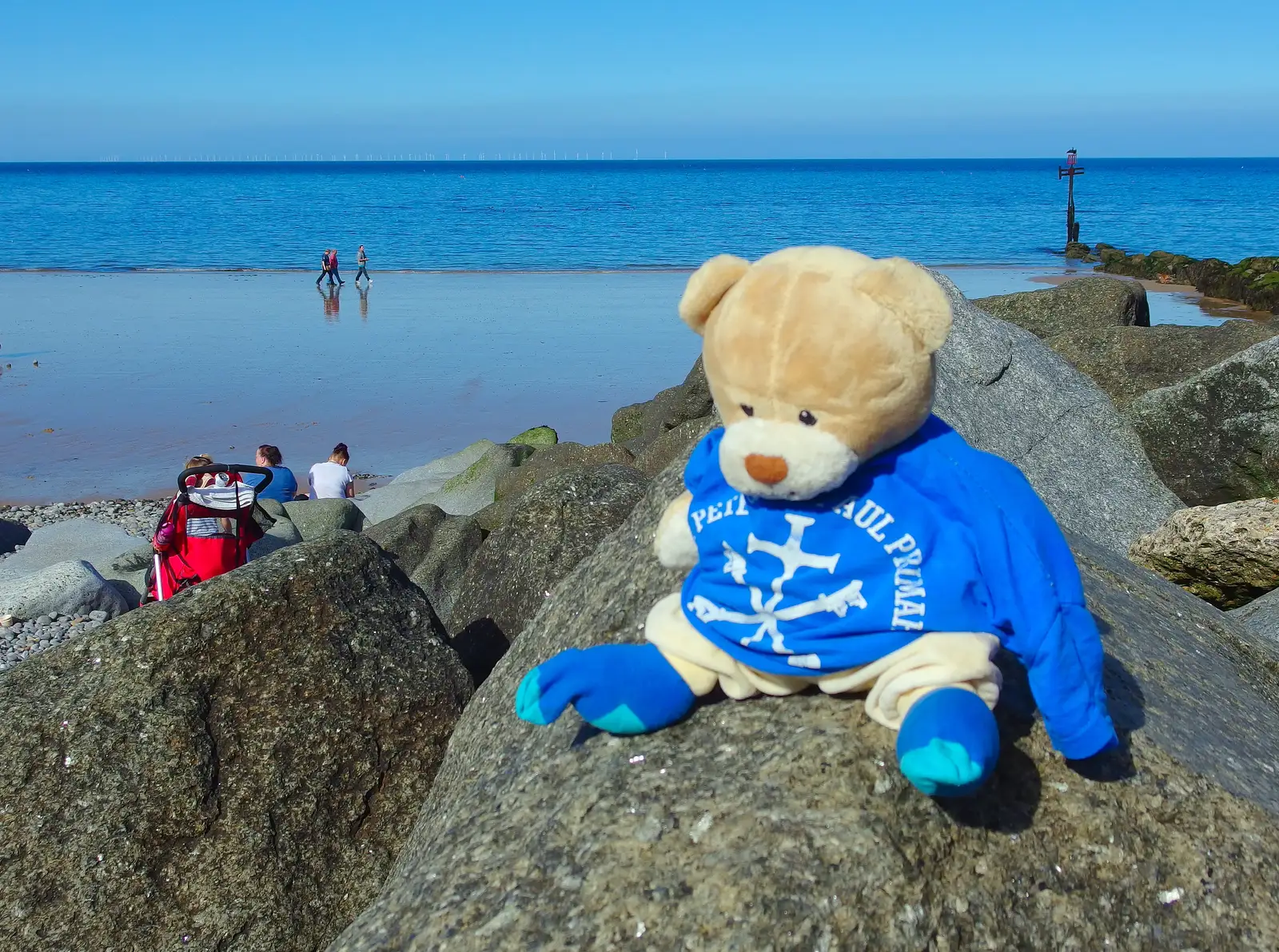 Paul Bear on the beach, from Paul Bear's Adventures at a 1940s Steam Weekend, Holt, Norfolk - 22nd September 2013