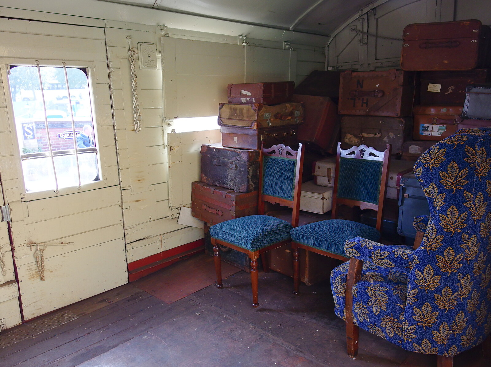 Cases and furniture in the guard's/parcel van from Paul Bear's Adventures at a 1940s Steam Weekend, Holt, Norfolk - 22nd September 2013