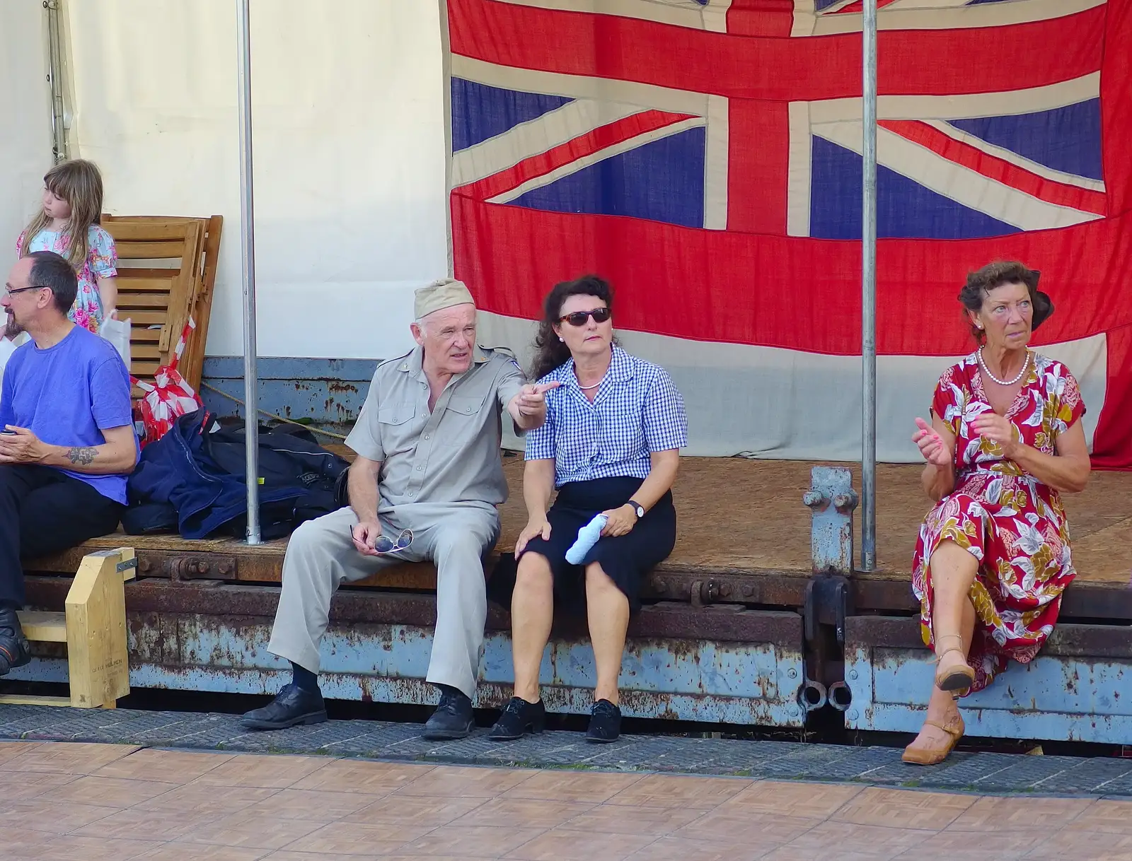 Sitting on a portable dance floor, from Paul Bear's Adventures at a 1940s Steam Weekend, Holt, Norfolk - 22nd September 2013