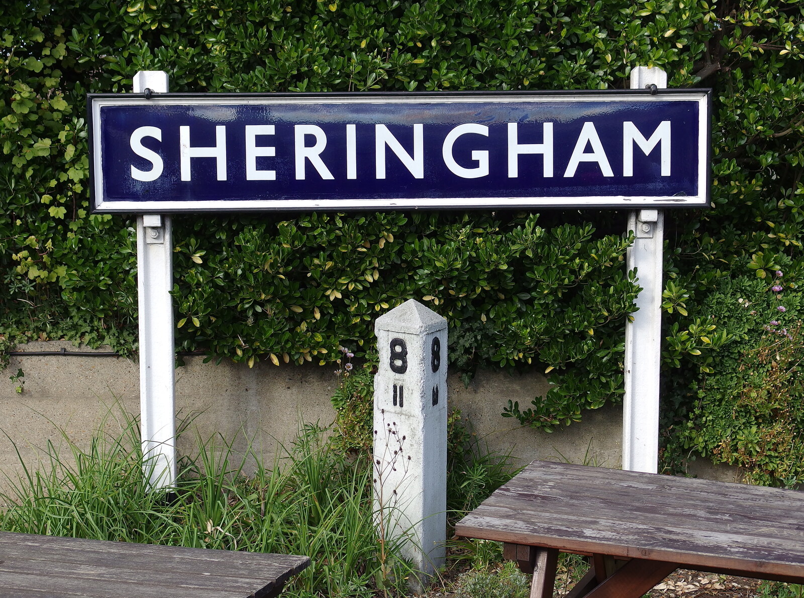 The Sheringham station sign from Paul Bear's Adventures at a 1940s Steam Weekend, Holt, Norfolk - 22nd September 2013