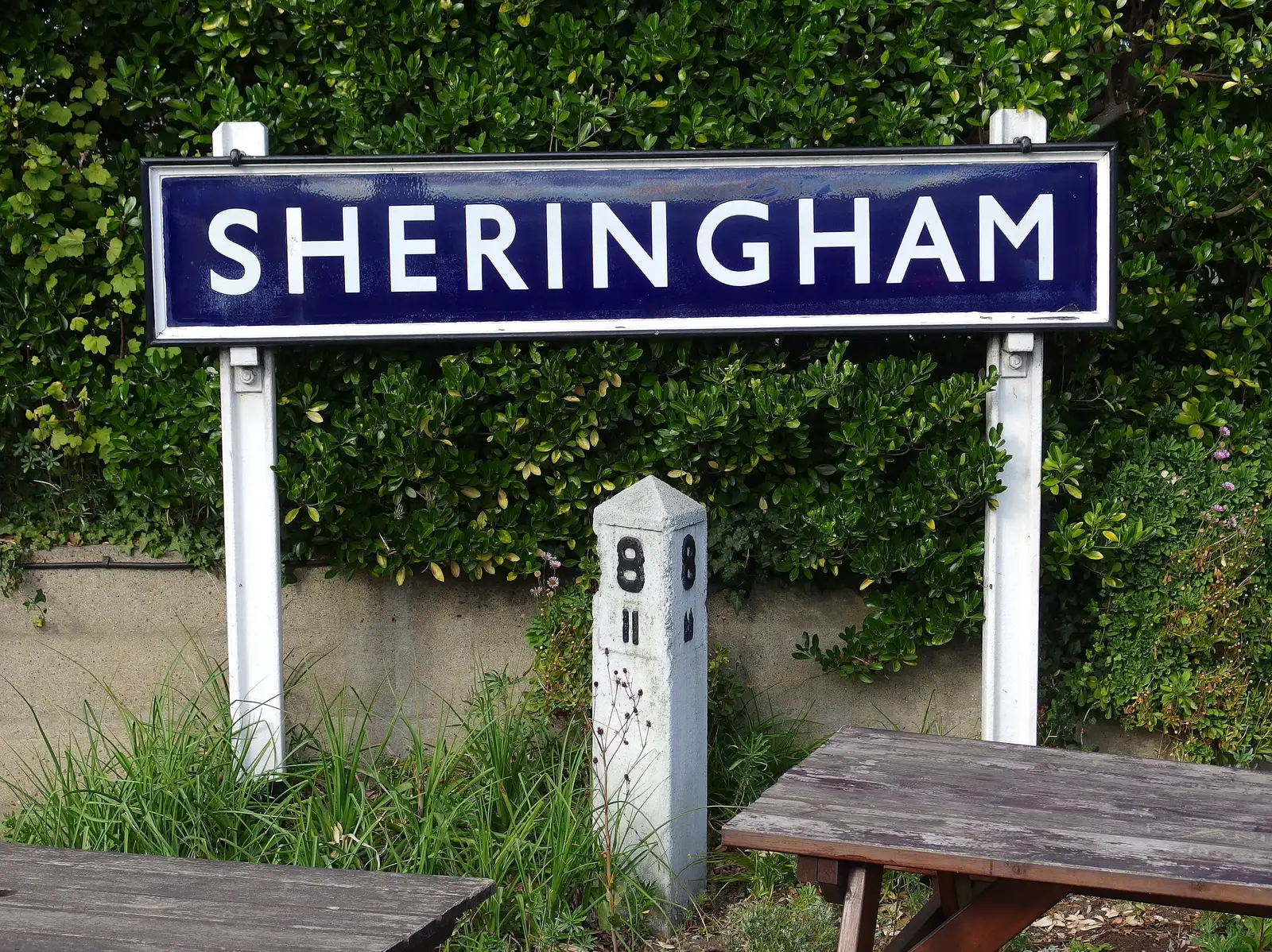 The Sheringham station sign, from Paul Bear's Adventures at a 1940s Steam Weekend, Holt, Norfolk - 22nd September 2013