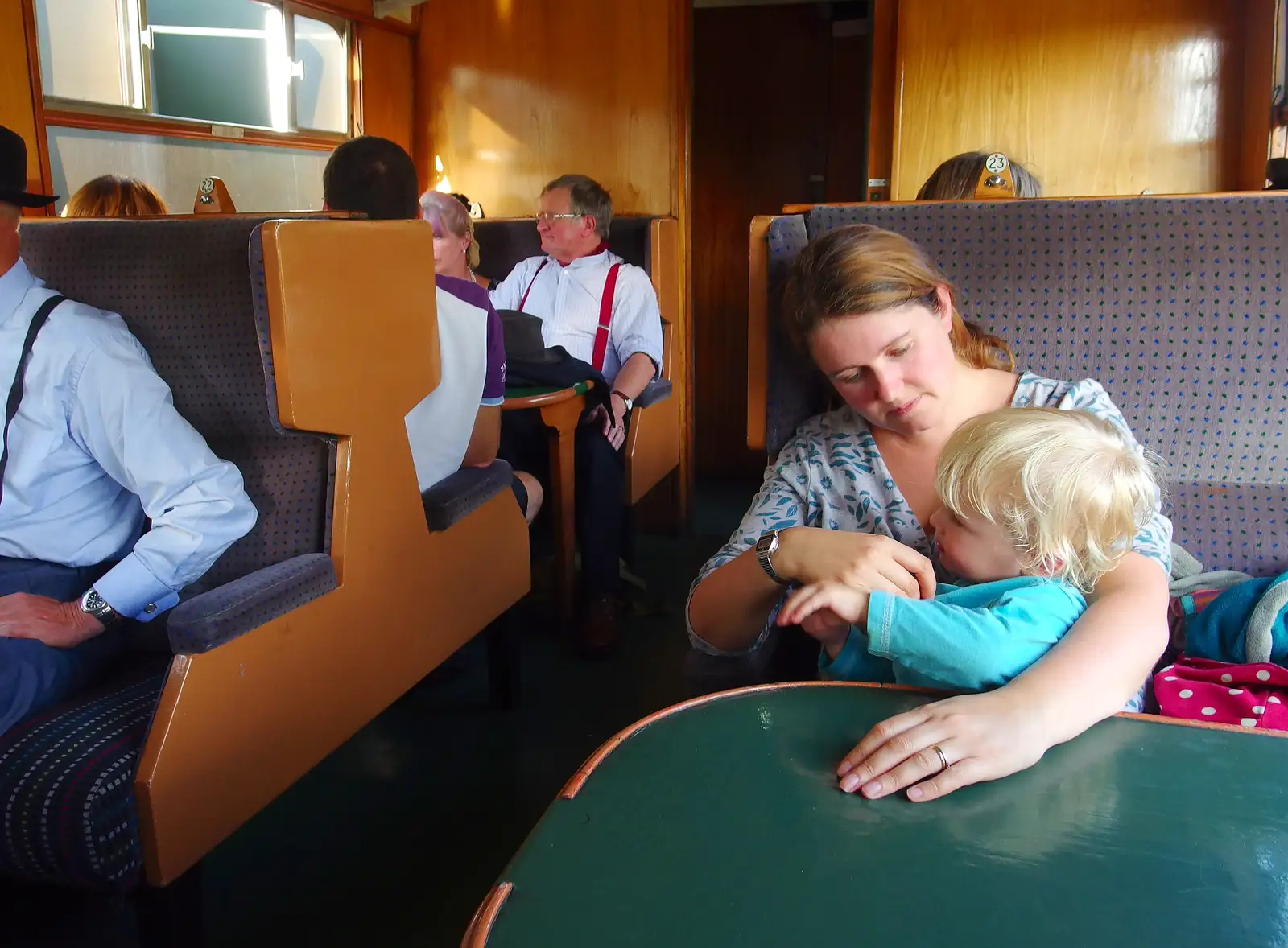 Isobel and Harry on the train, from Paul Bear's Adventures at a 1940s Steam Weekend, Holt, Norfolk - 22nd September 2013