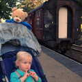 Paul Bear, Harry and a train, Paul Bear's Adventures at a 1940s Steam Weekend, Holt, Norfolk - 22nd September 2013