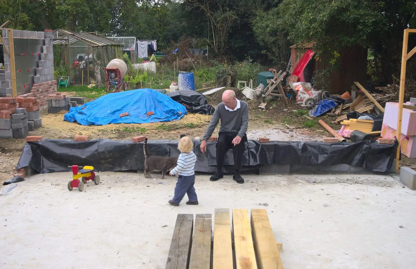 Harry walks around by Grandad, from Fred's Fifth Birthday, The Village Hall, Brome, Suffolk - 28th September 2013