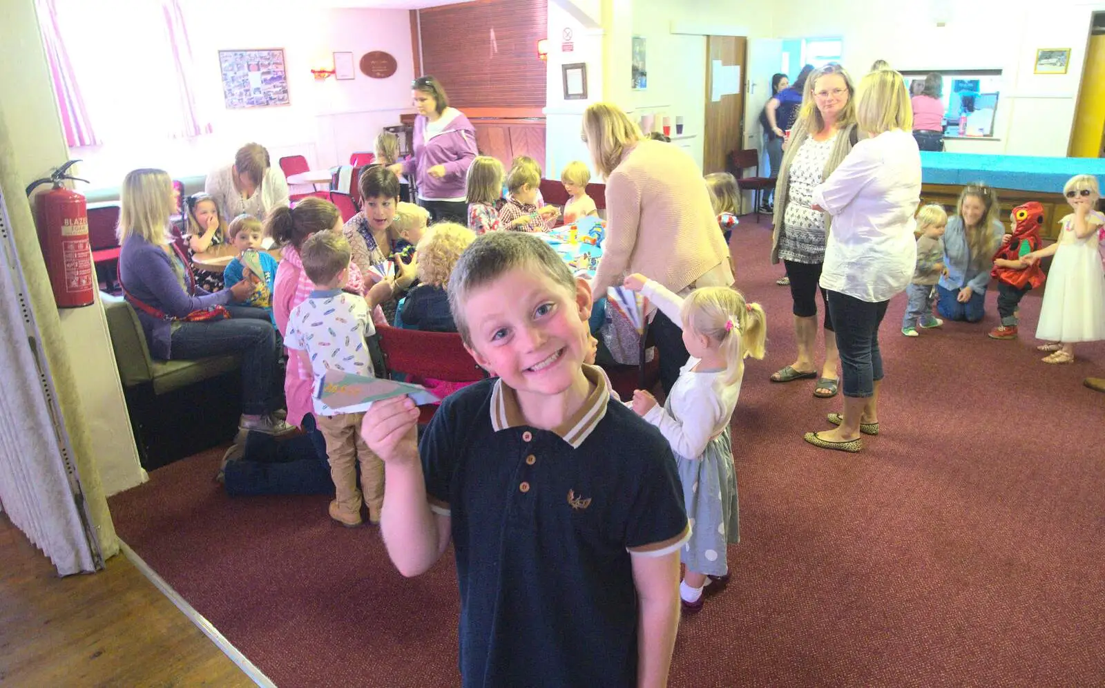 Matthew shows off his plane, from Fred's Fifth Birthday, The Village Hall, Brome, Suffolk - 28th September 2013