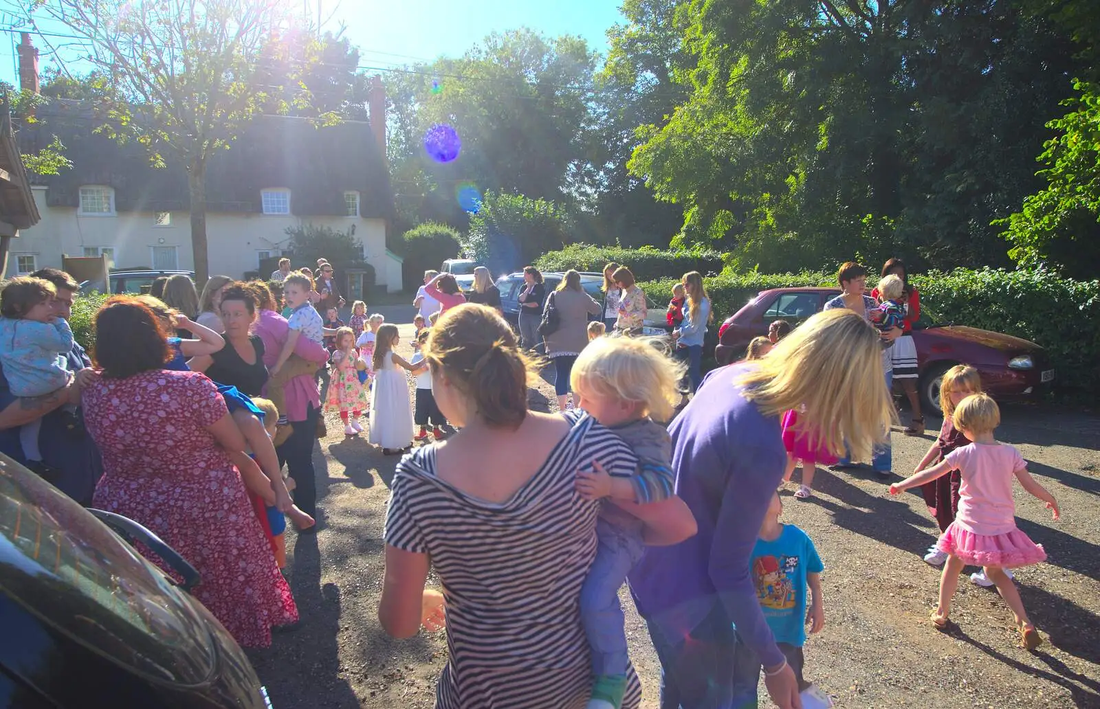 The crowds in the car park for the flypast, from Fred's Fifth Birthday, The Village Hall, Brome, Suffolk - 28th September 2013