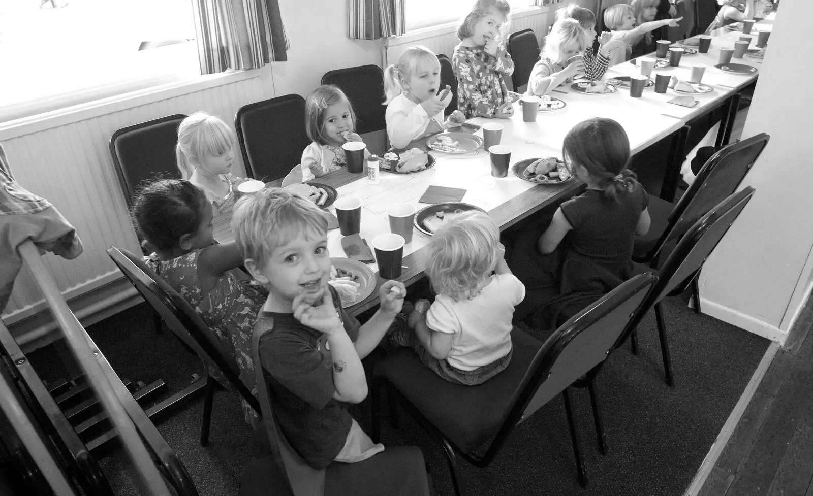 Fred sits on the end, from Fred's Fifth Birthday, The Village Hall, Brome, Suffolk - 28th September 2013