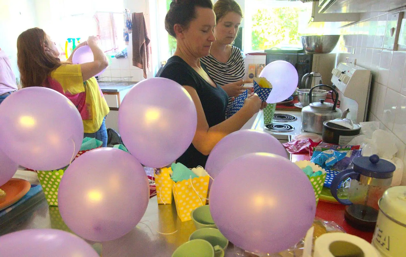 The kitchen is full of balloons, from Fred's Fifth Birthday, The Village Hall, Brome, Suffolk - 28th September 2013