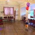 Fred dances alone with balloons, Fred's Fifth Birthday, The Village Hall, Brome, Suffolk - 28th September 2013