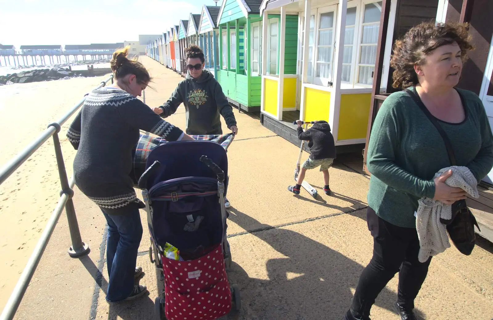 Gabes is rugged up as Fred scoots about, from Southwold By The Sea, Suffolk - 29th September 2013