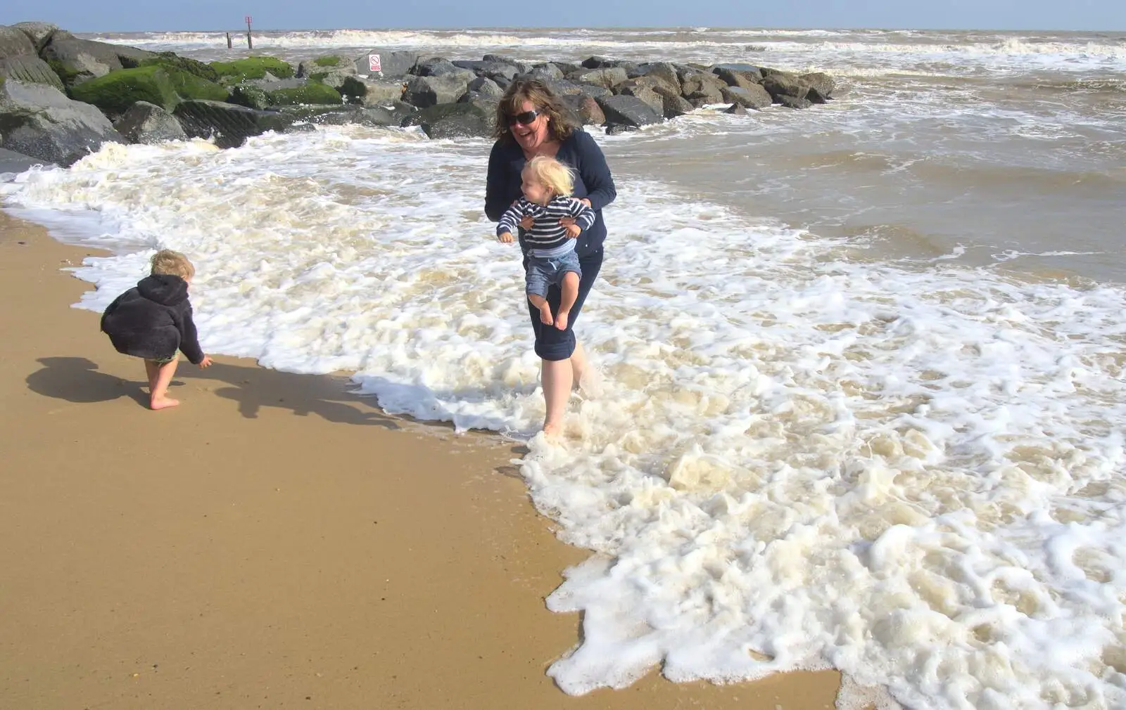 Sis scoops Harry out of the sea, from Southwold By The Sea, Suffolk - 29th September 2013