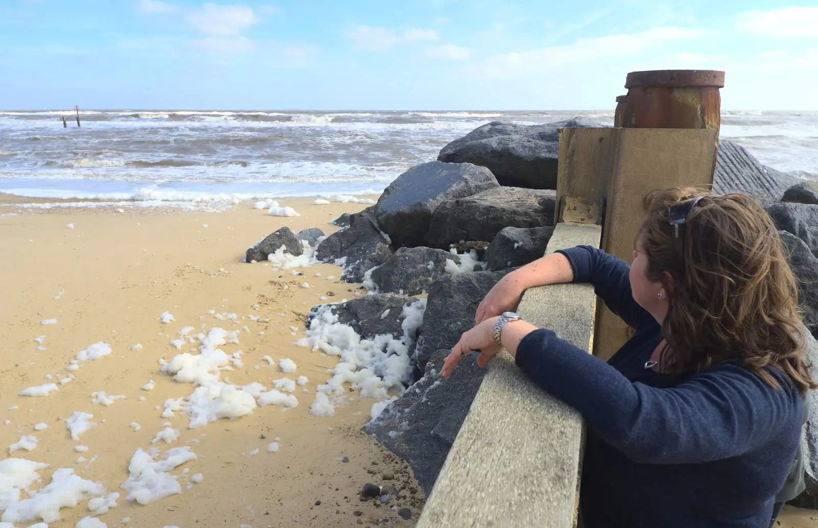 Sis looks out over a groyne, from Southwold By The Sea, Suffolk - 29th September 2013