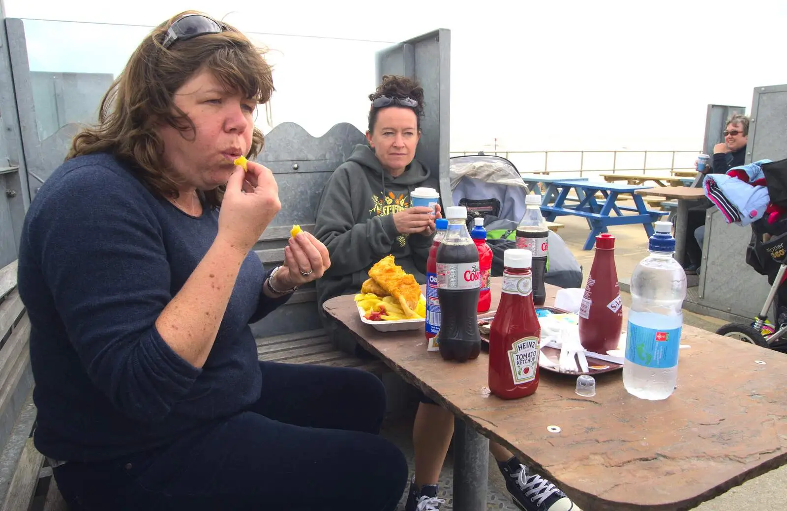 Sis blows on a chip, from Southwold By The Sea, Suffolk - 29th September 2013