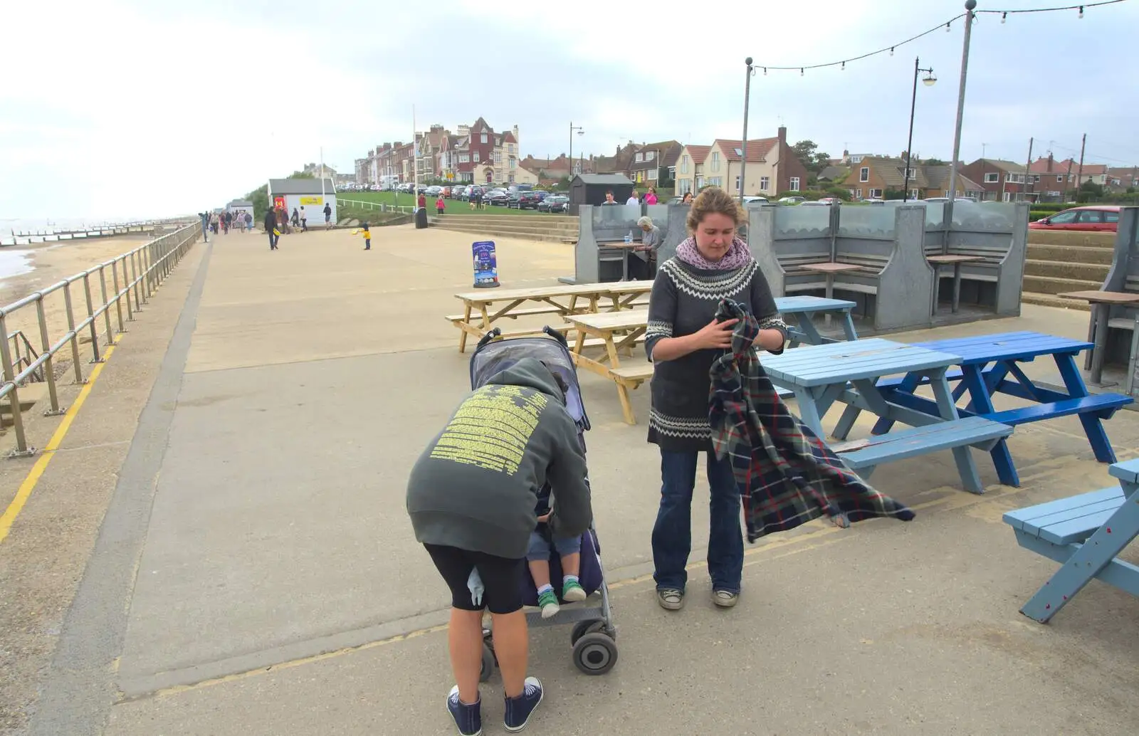 Evelyn installs Harry in his buggy, from Southwold By The Sea, Suffolk - 29th September 2013