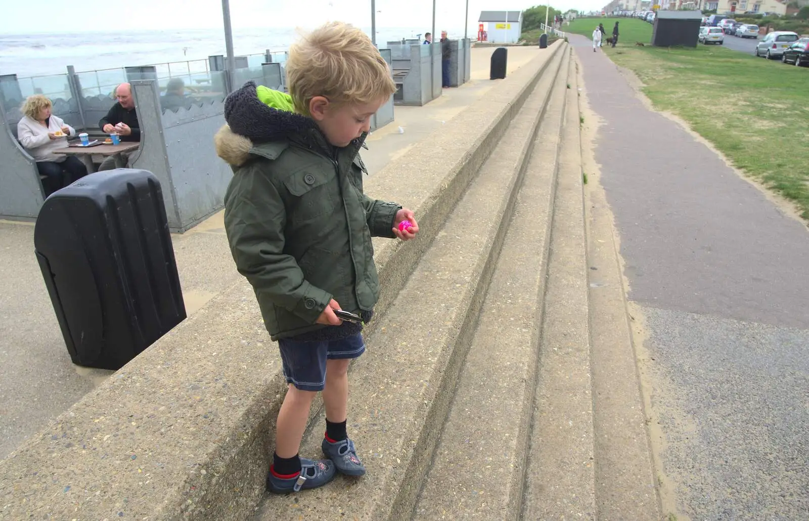 Fred on the concrete steps, from Southwold By The Sea, Suffolk - 29th September 2013