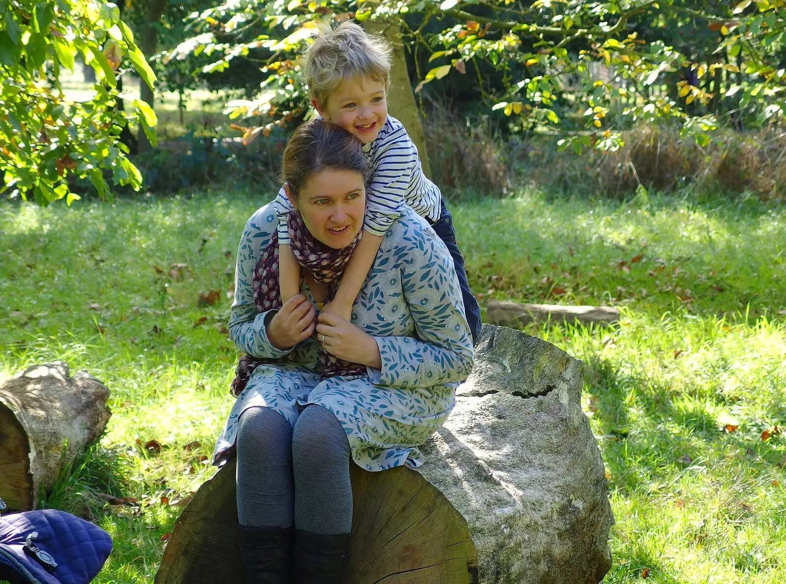 Isobel and Fred on a log, from A Walk Around Thornham, and Jacqui Dankworth, Bungay, Suffolk - 6th October 2013